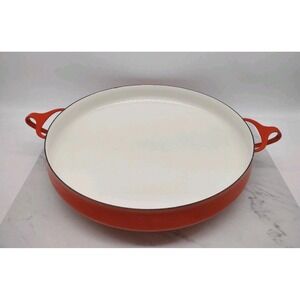 Vintage DANSK Designs France MCM Red White Enamel 2 Handle Round Paella 13" Pan